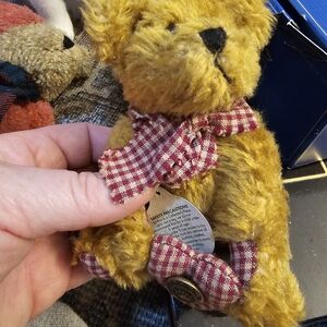 Yellow Teddy Bear with Red Checkered Bow